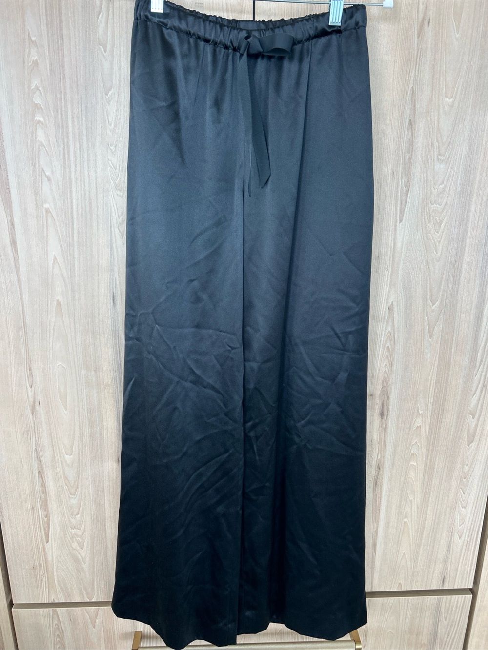 Naeem Khan Women’s Silk Wide Leg Pants Small Black Drawstring Waist Pockets